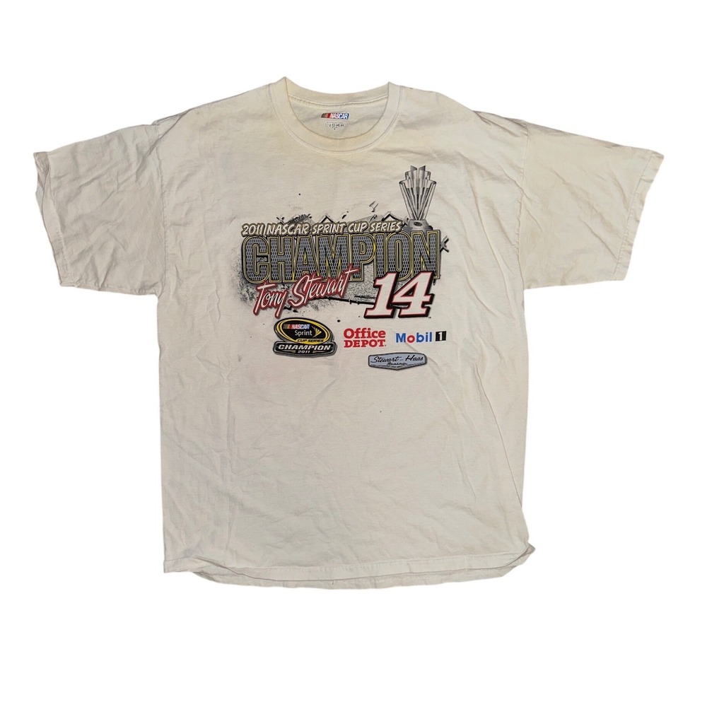 NASCAR Tony Stewart 2011 Champion T-Shirt Mens XL Cream 14 Office Depot Racing